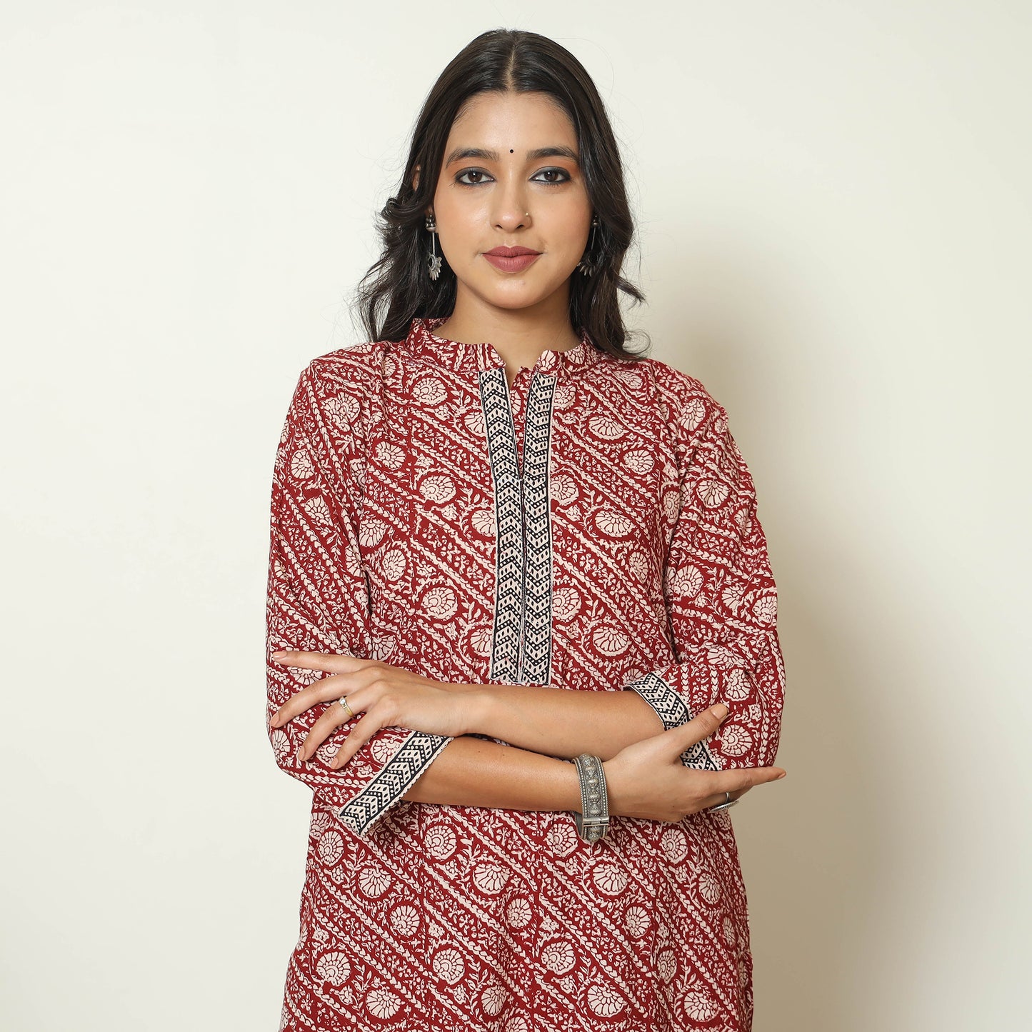 Red - Bagh Block Printed Cotton Kurta with Palazzo & Dupatta Set 14