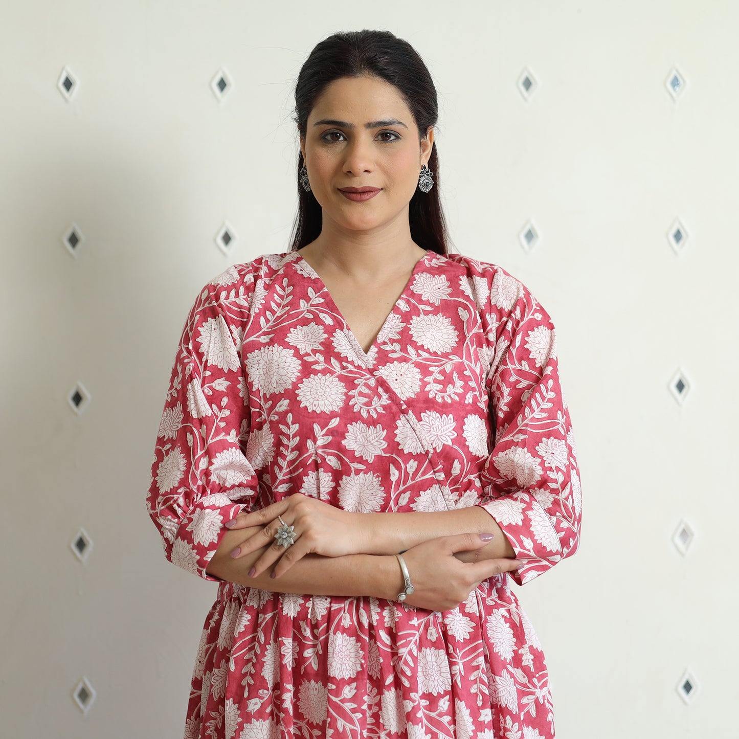 Buy Sanganeri Block Printed Cotton Angrakha Flared Dress Online at iTokri.com