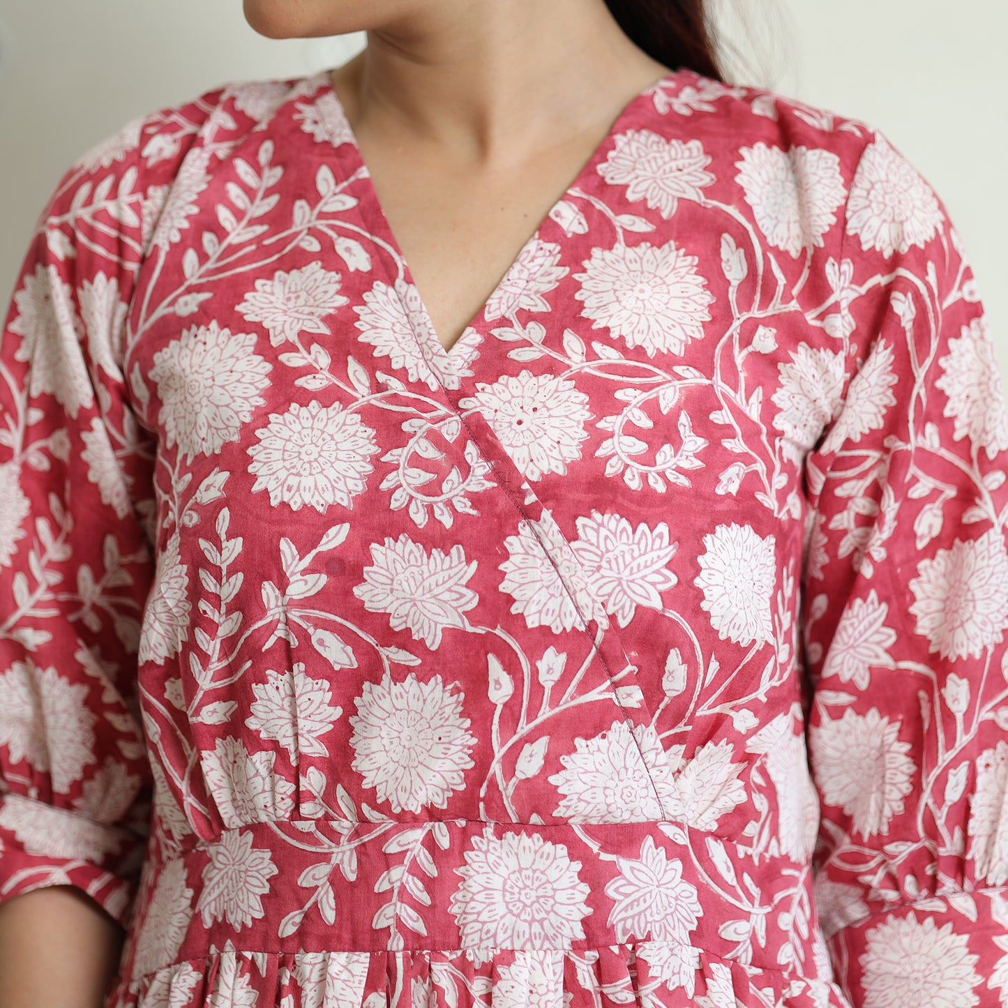 Buy Sanganeri Block Printed Cotton Angrakha Flared Dress Online at iTokri.com