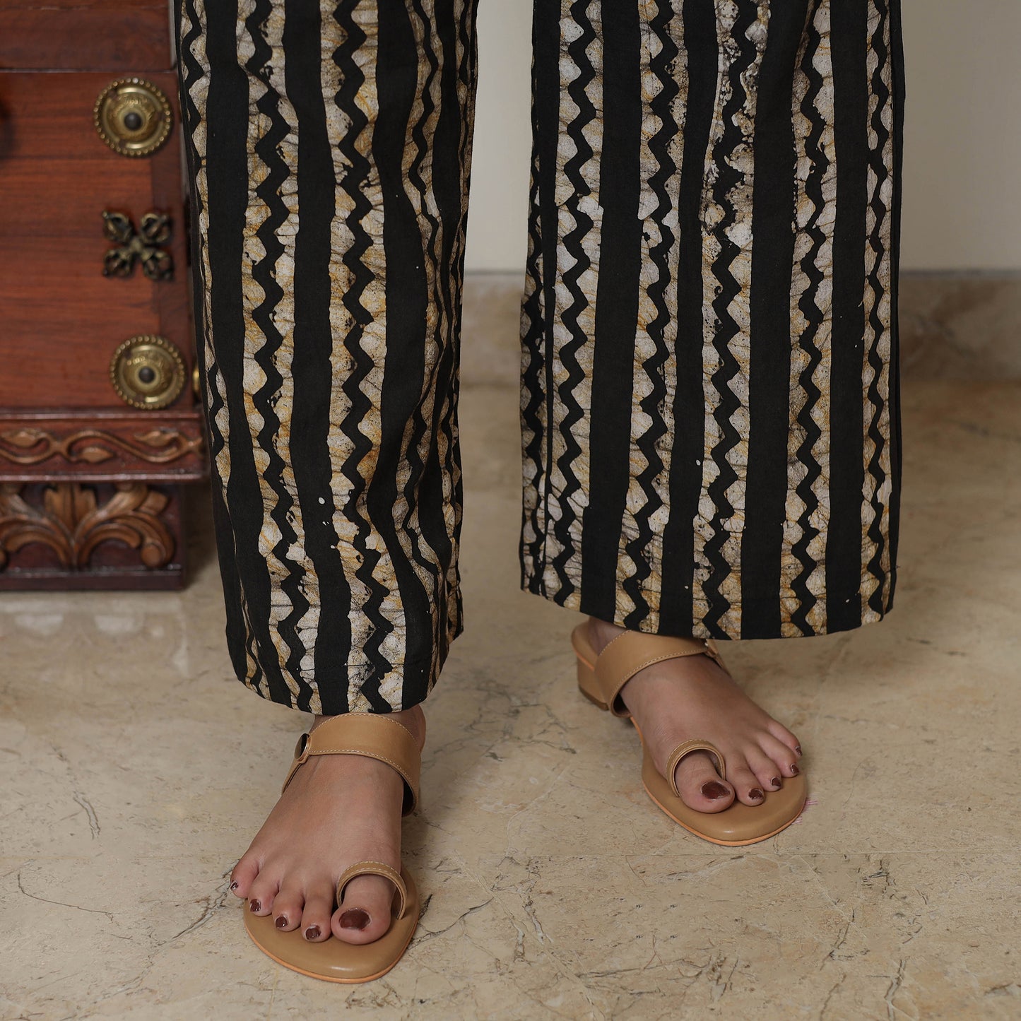 Black - Hand Batik Printed Cotton Kurta with Palazzo & Dupatta Set 11