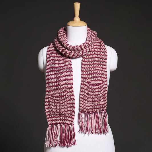 Pink - Kumaun Hand Knitted Woolen Muffler with Pockets