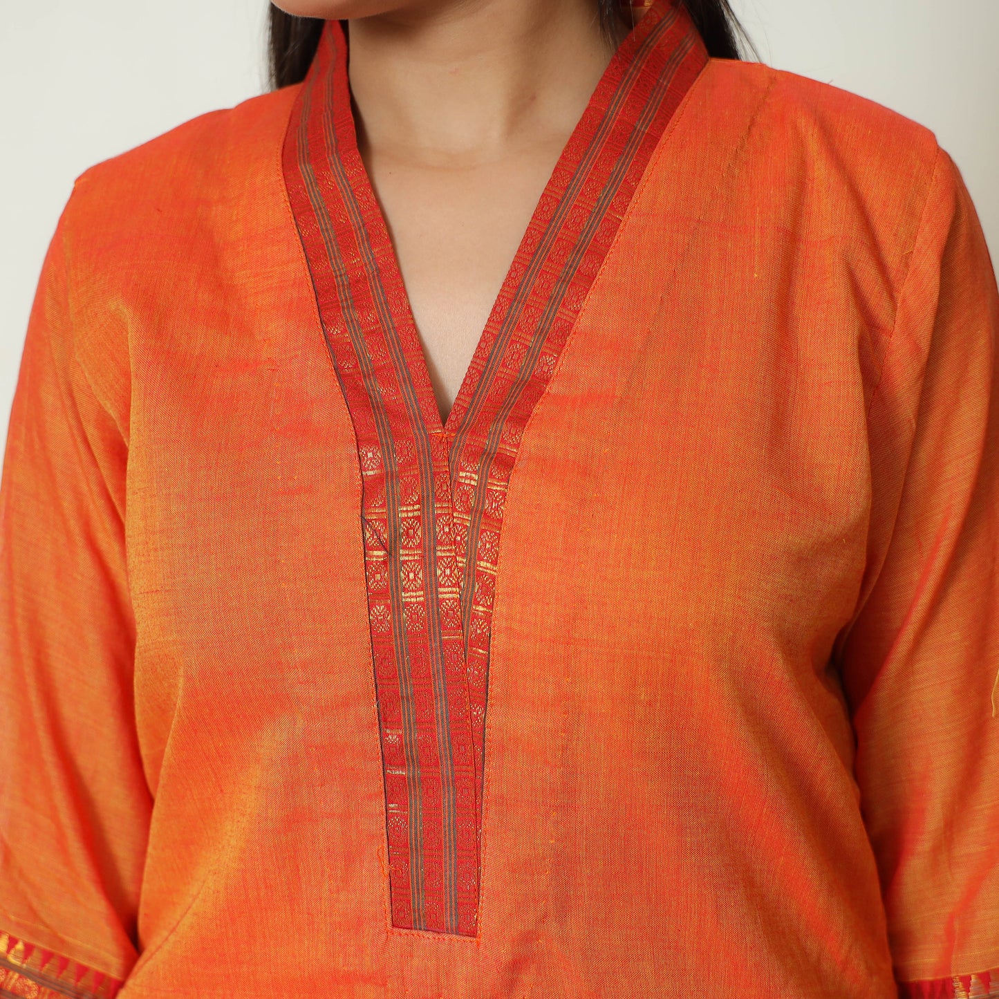 Orange - Dharwad Cotton Kurta with Palazzo & Dupatta Set 03