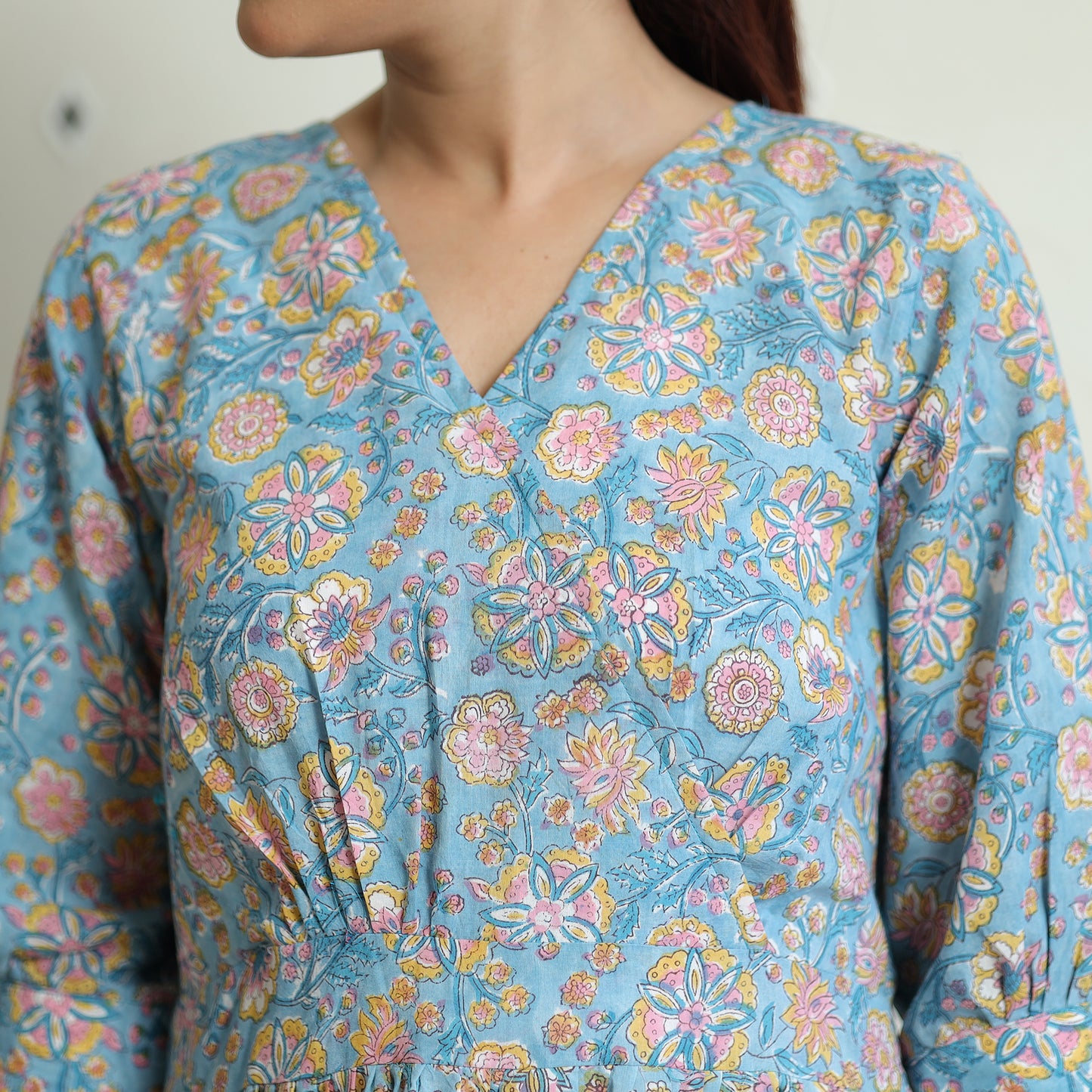 Sanganeri Block Printed Cotton Angrakha Flared Dress Online at iTokri.com