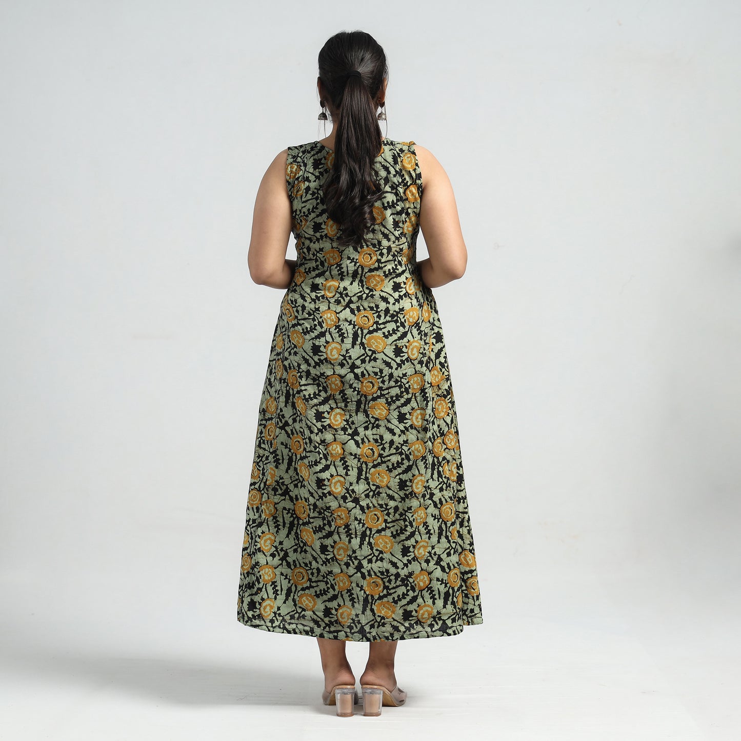 Buy Batik Printed Cotton Angrakha Sleeveless Flared Dress Online at iTokri.com