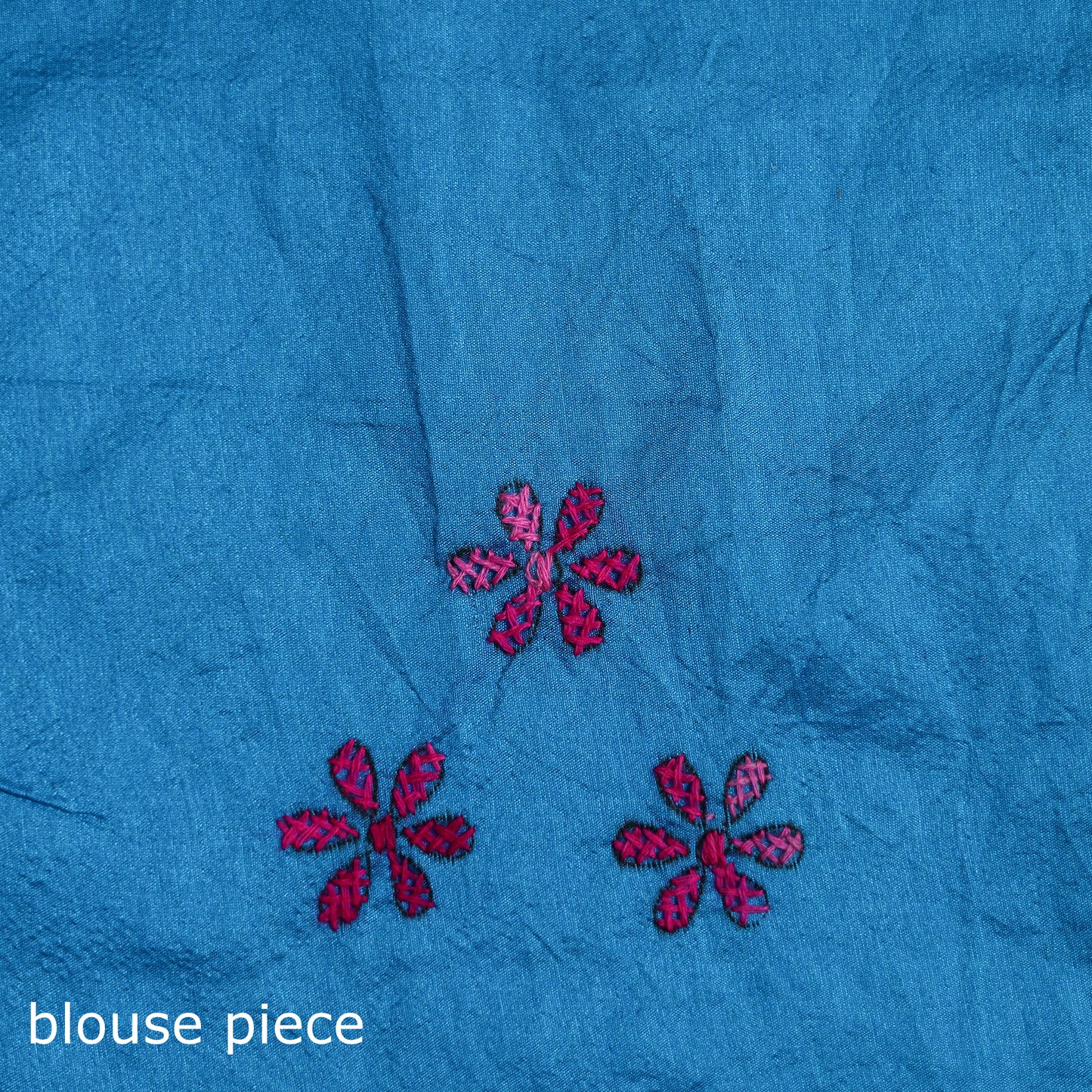 Blue - Bengal Nakshi Kantha Hand Embroidered Silk Saree 34