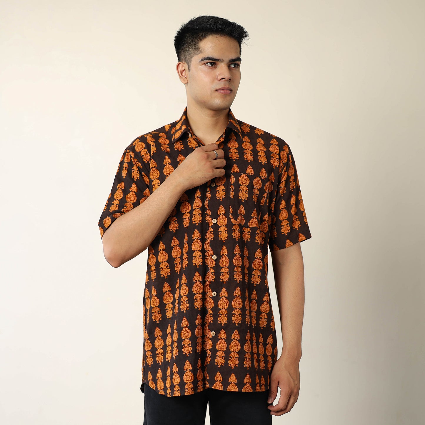 Buy Bagh Hand Block Printed Cotton Men Half Sleeve Shirt 10 Online at iTokri.com