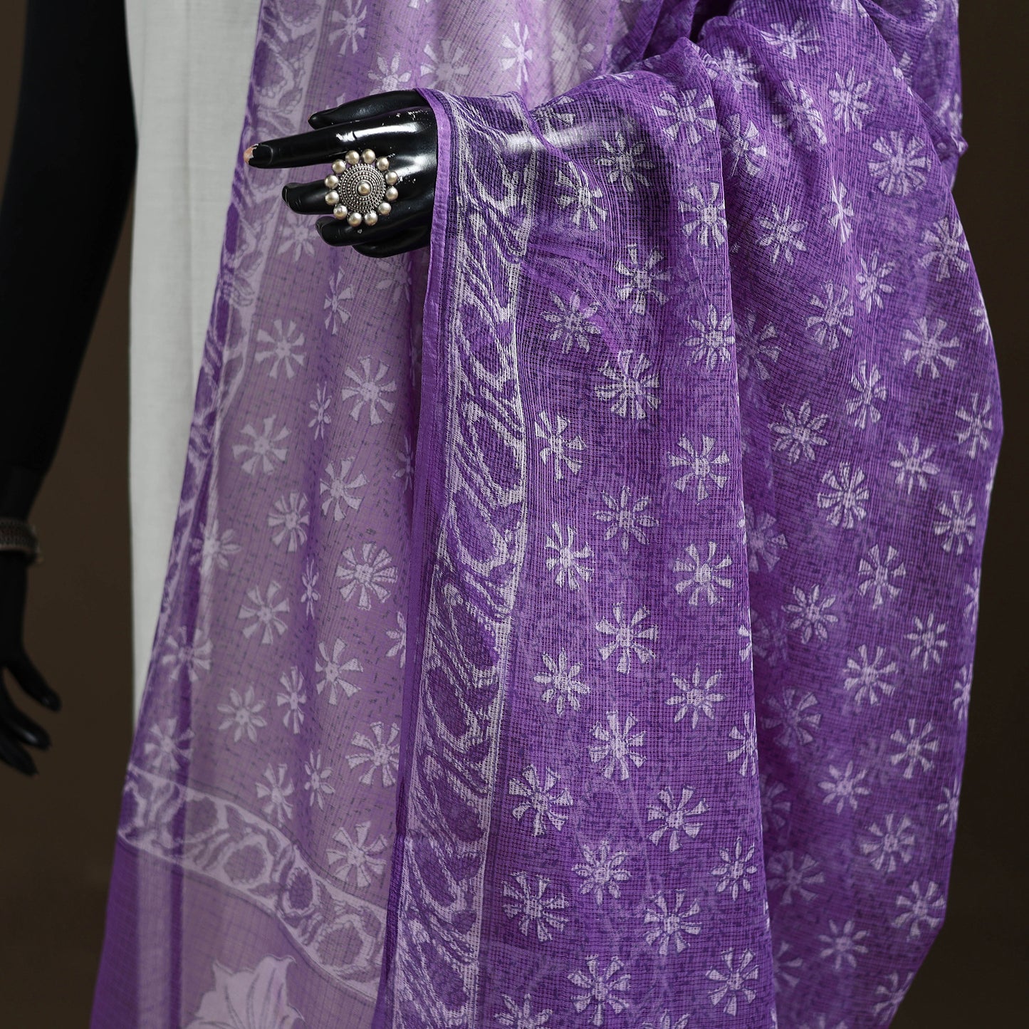 Purple - Akola Hand Block Print Natural Dyed Kota Doria Cotton Dupatta 23