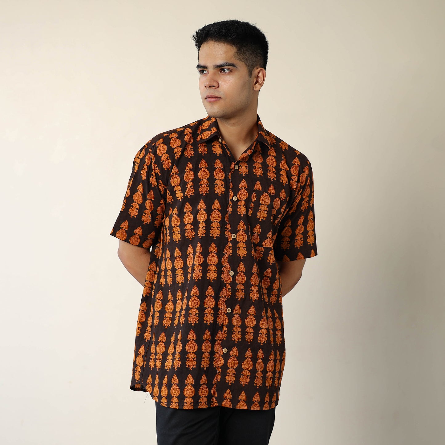 Buy Bagh Hand Block Printed Cotton Men Half Sleeve Shirt 10 Online at iTokri.com