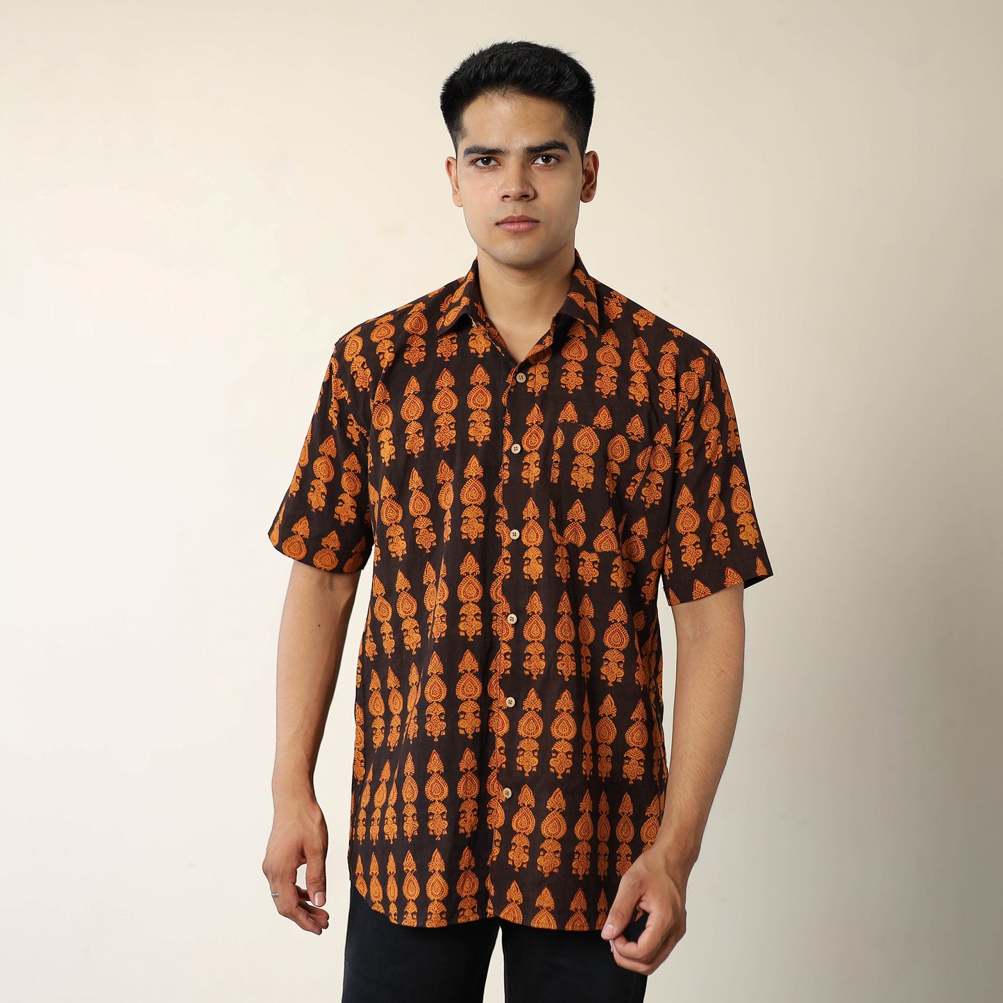 Buy Bagh Hand Block Printed Cotton Men Half Sleeve Shirt 10 Online at iTokri.com