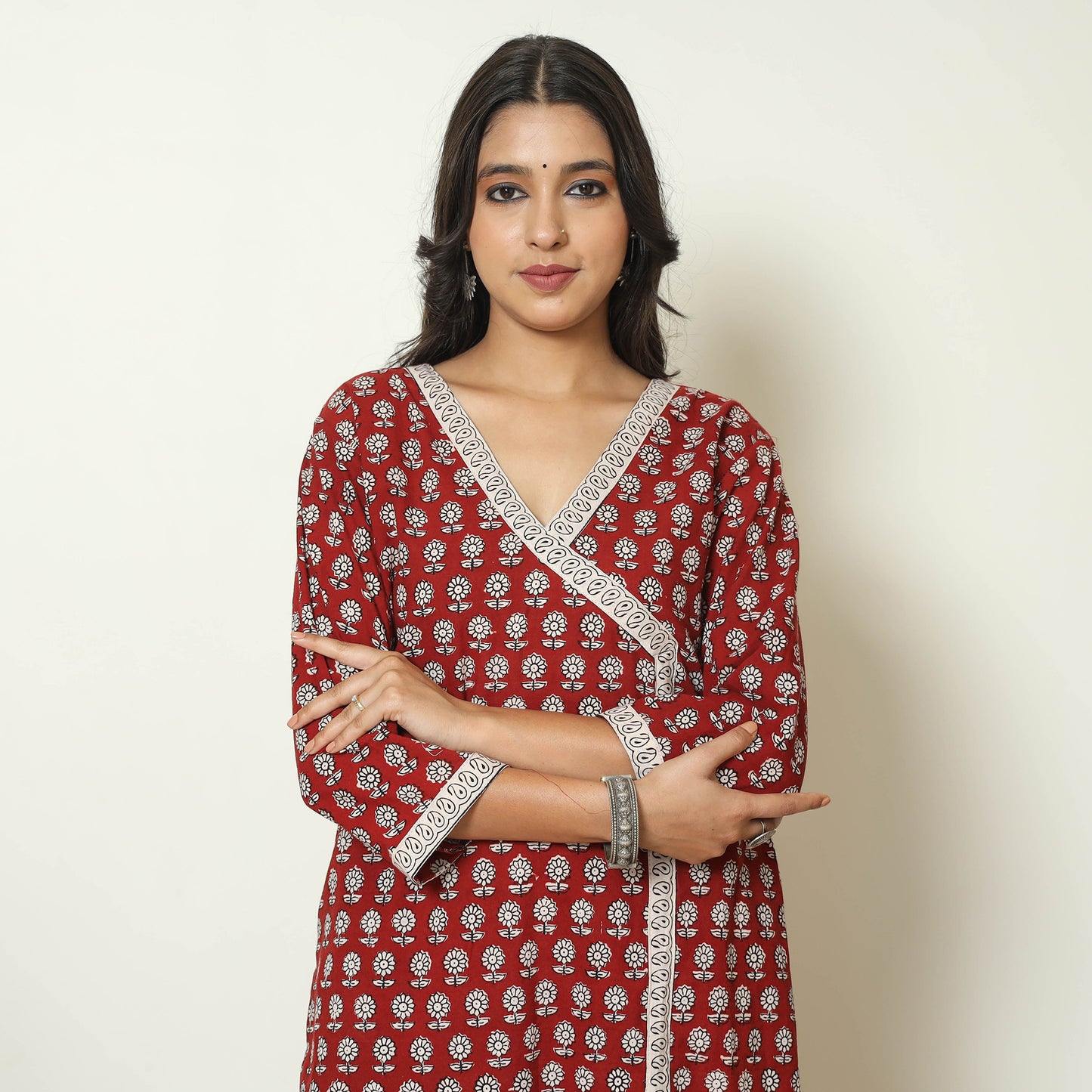 Red - Bagh Block Printed Cotton Kurta with Palazzo & Dupatta Set 04