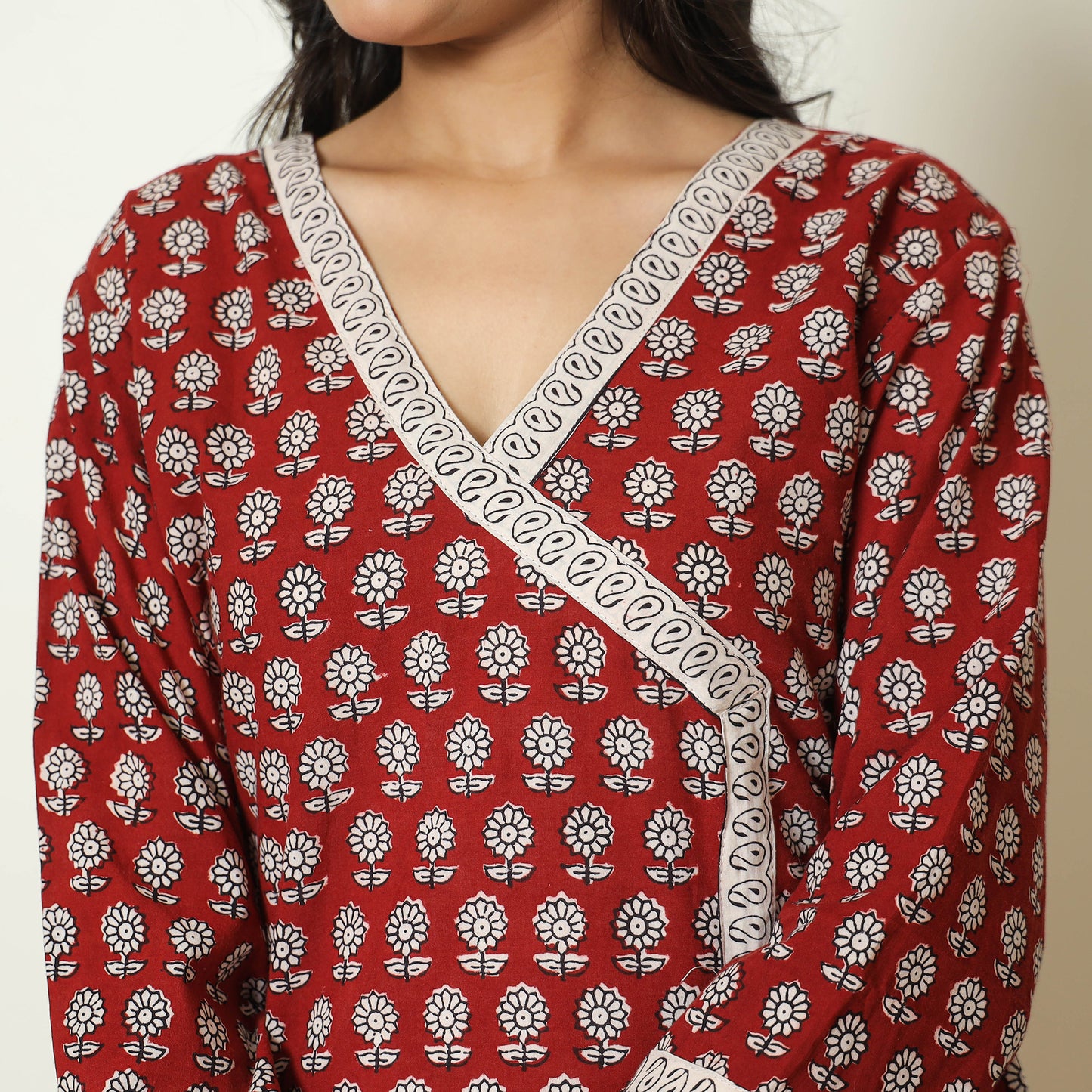Red - Bagh Block Printed Cotton Kurta with Palazzo & Dupatta Set 04