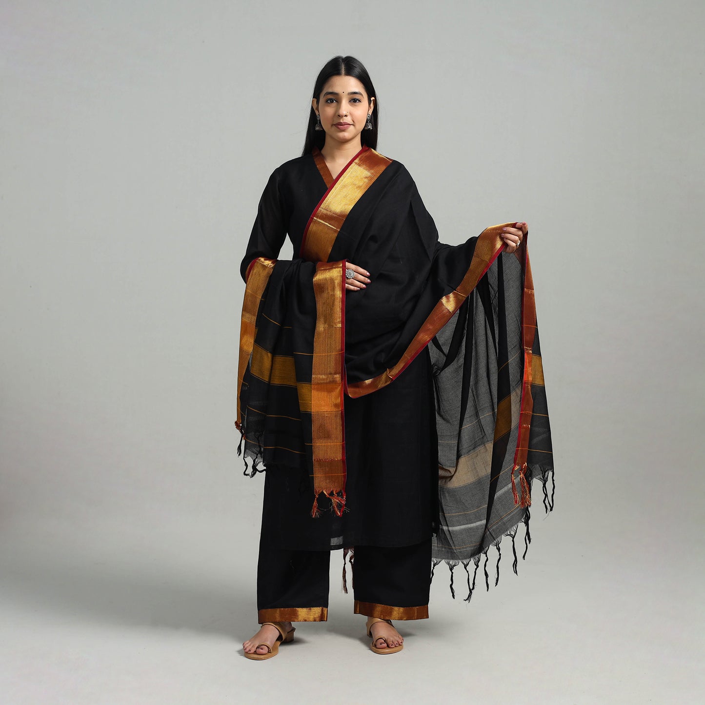 Buy Cotton Black Dharwad Kurta Set with Palazzo & Dupatta