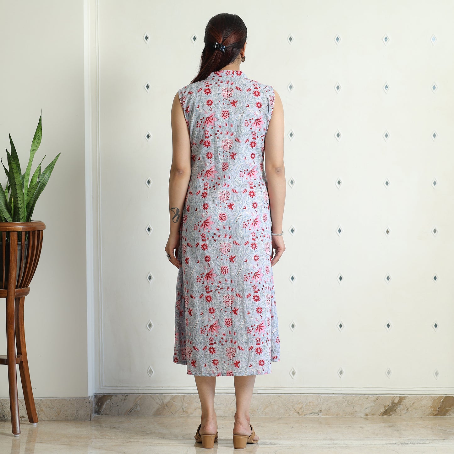 Buy Sanganeri Block Printed Cotton Collared Neck Buttoned Down Dress Online at iTokri.com
