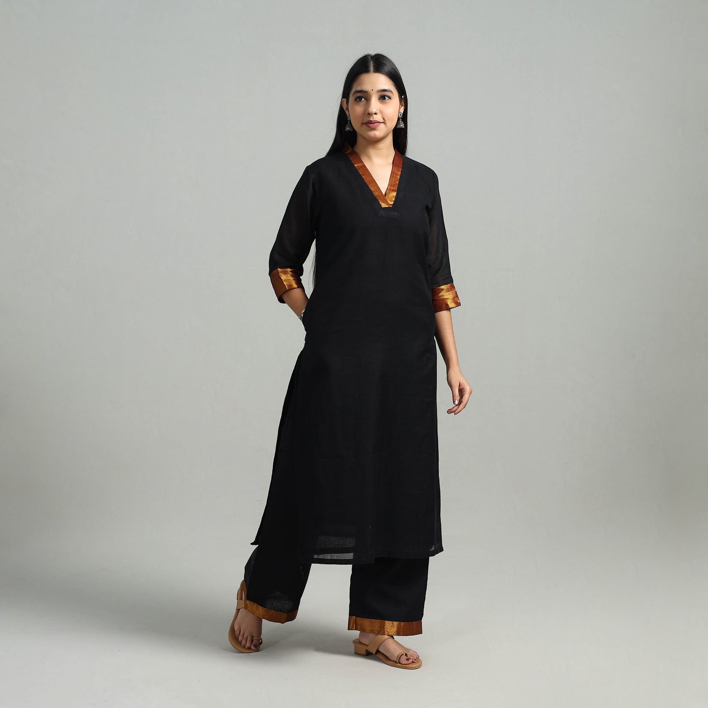 Buy Cotton Black Dharwad Kurta Set with Palazzo & Dupatta