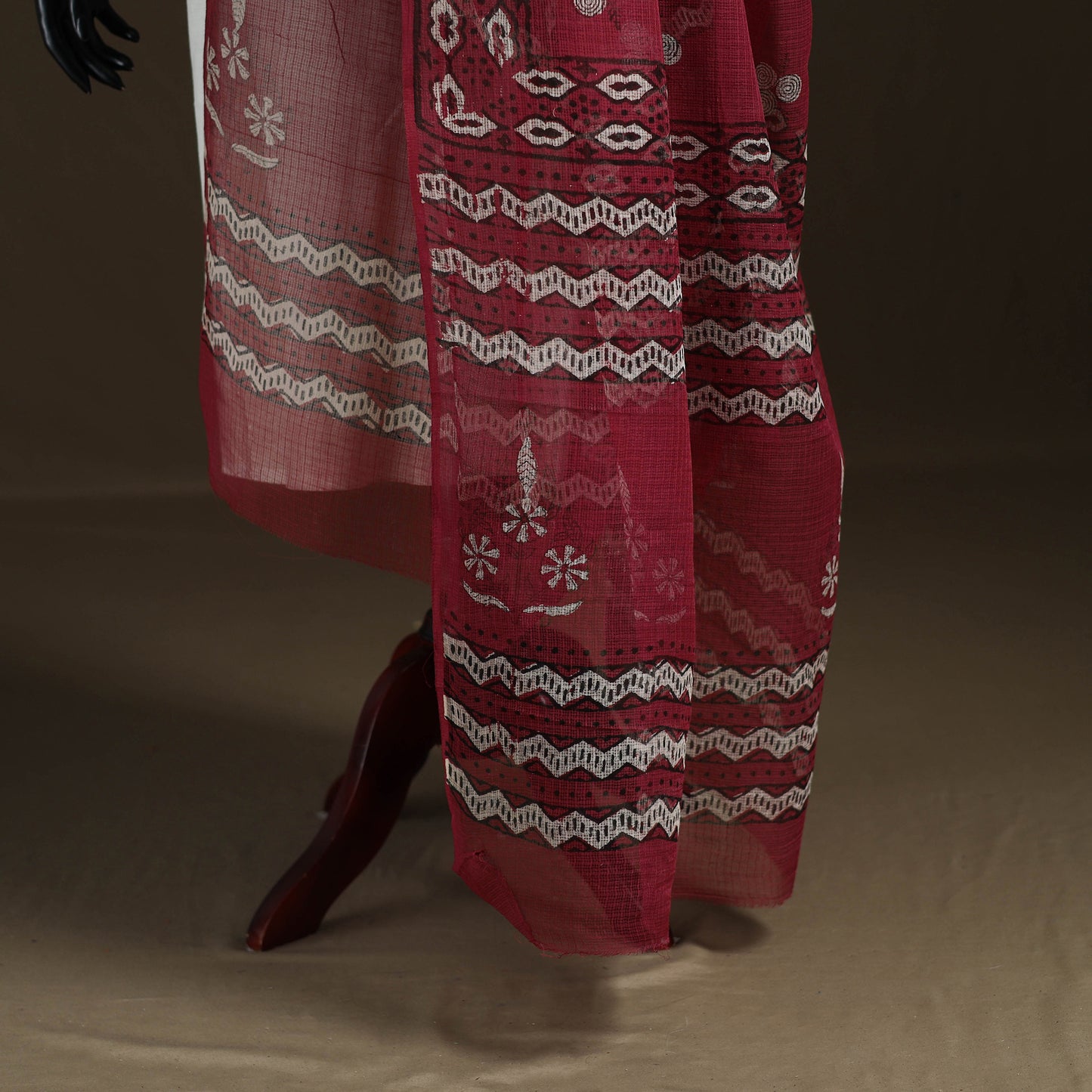 Red - Akola Hand Block Print Natural Dyed Kota Doria Cotton Dupatta 27