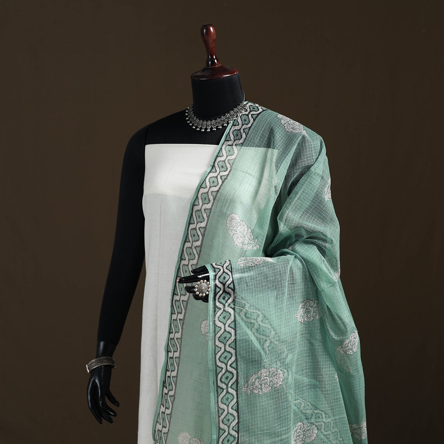 Blue - Akola Hand Block Print Natural Dyed Kota Doria Cotton Dupatta 28