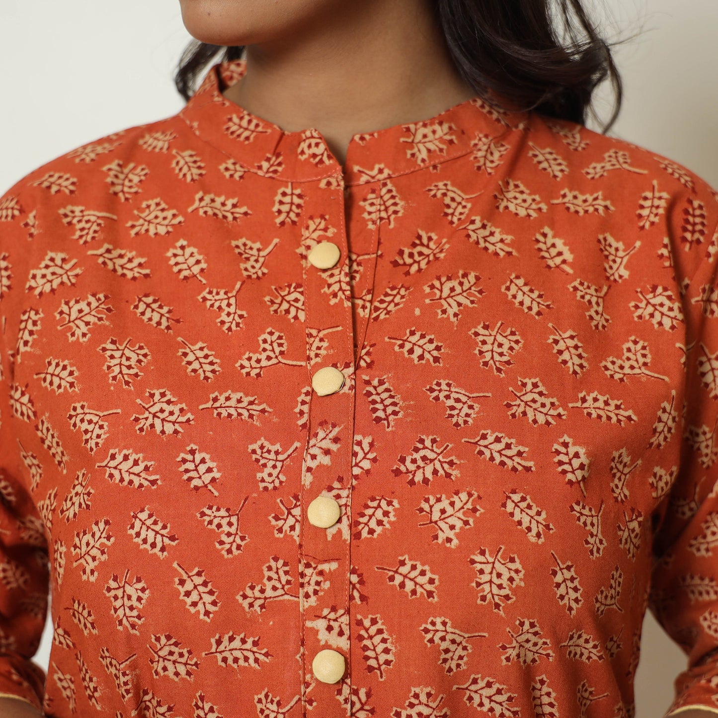 Orange - Pedana Kalamkari Hand Block Printed Cotton Straight Kurta 54