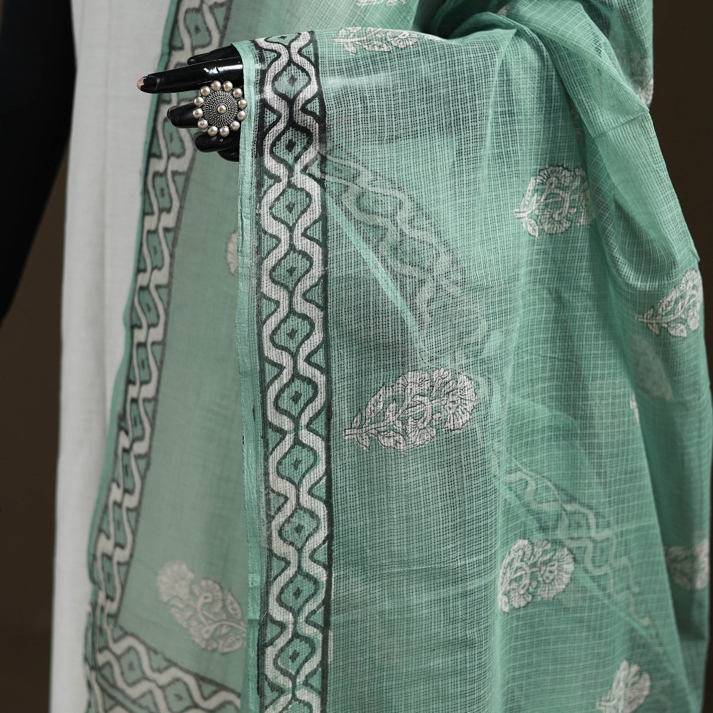 Blue - Akola Hand Block Print Natural Dyed Kota Doria Cotton Dupatta 28