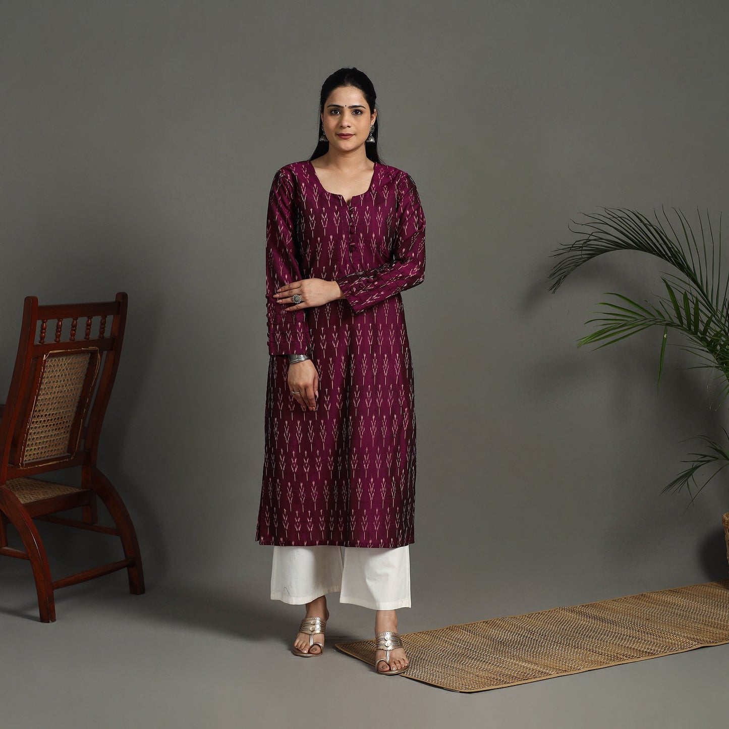 Buy Purple Mercerised Cotton Straight Pochampally Ikat Kurta