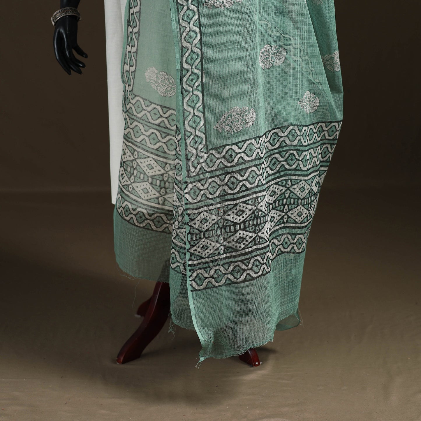 Blue - Akola Hand Block Print Natural Dyed Kota Doria Cotton Dupatta 28