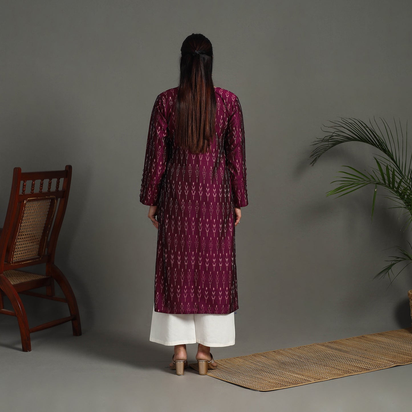 Buy Purple Mercerised Cotton Straight Pochampally Ikat Kurta