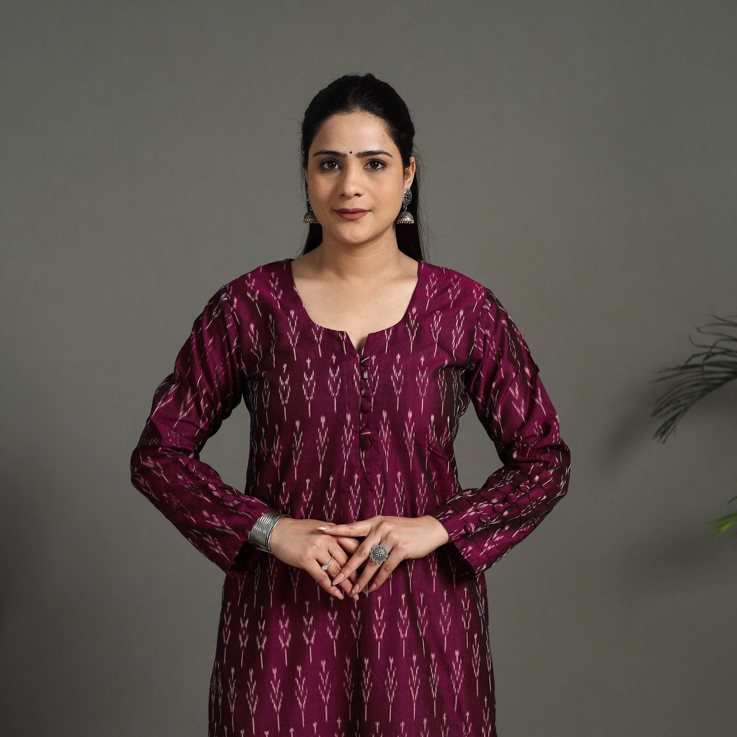 Buy Purple Mercerised Cotton Straight Pochampally Ikat Kurta