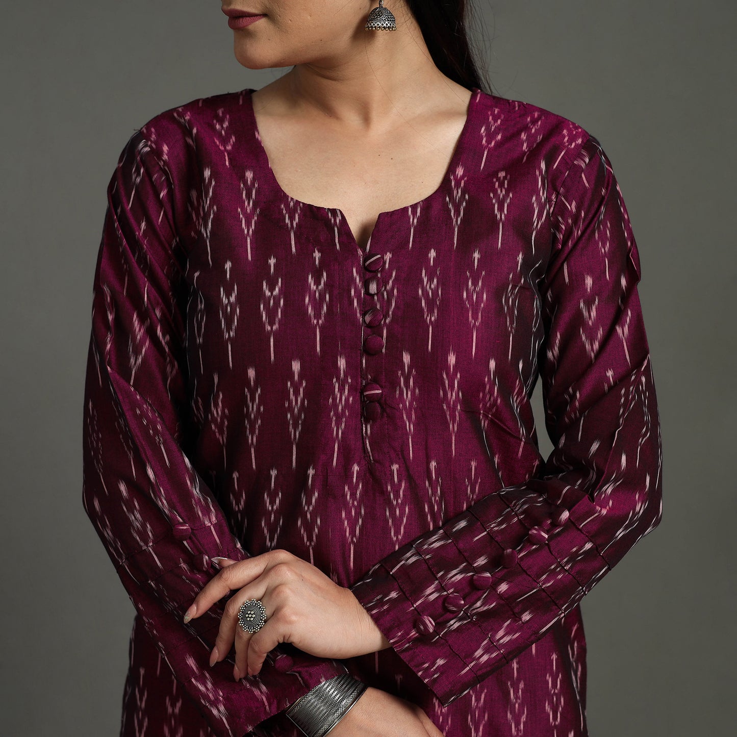 Buy Purple Mercerised Cotton Straight Pochampally Ikat Kurta