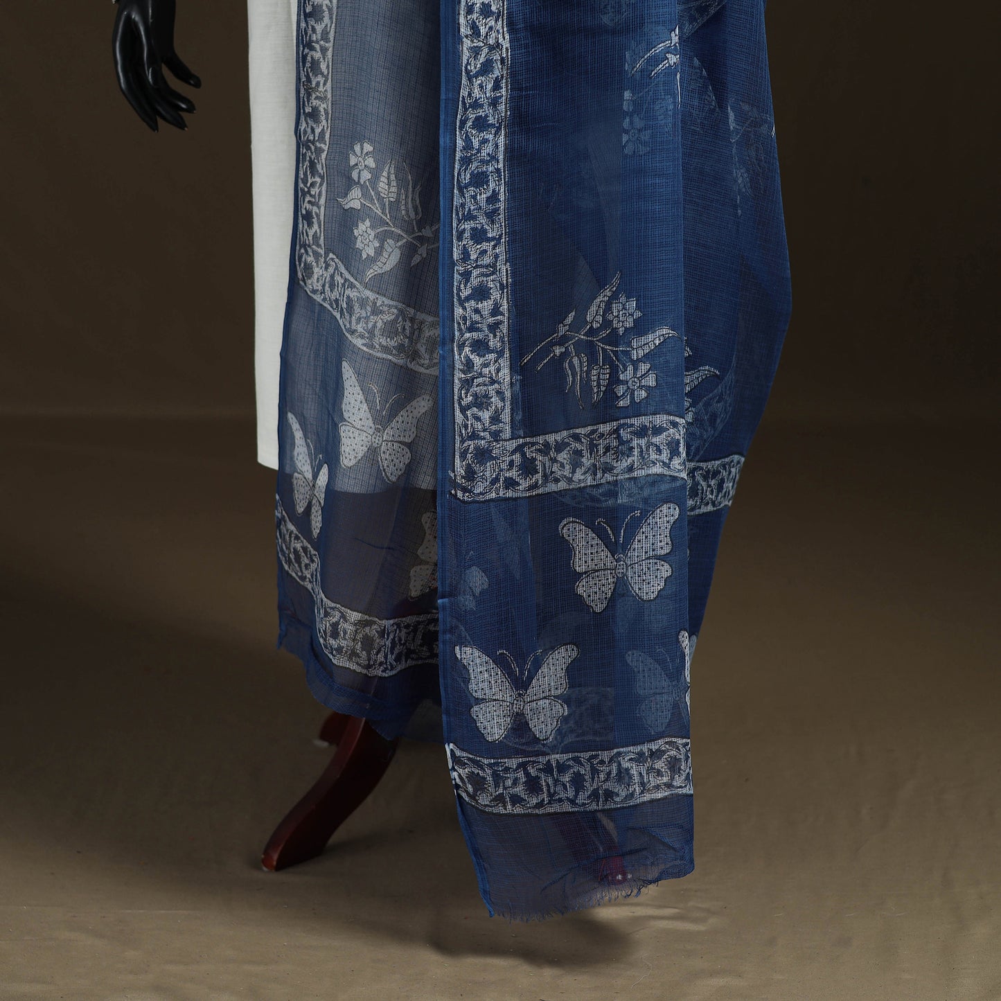 Blue - Akola Hand Block Print Natural Dyed Kota Doria Cotton Dupatta 29