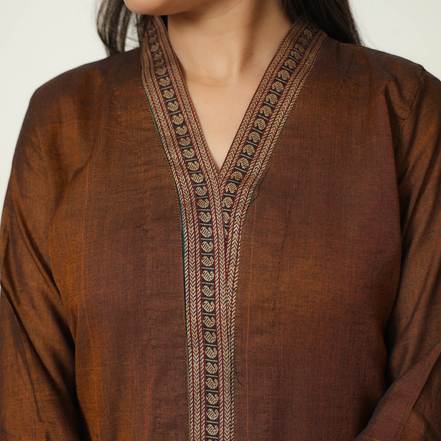 Brown - Dharwad Cotton Kurta with Palazzo & Dupatta Set 04