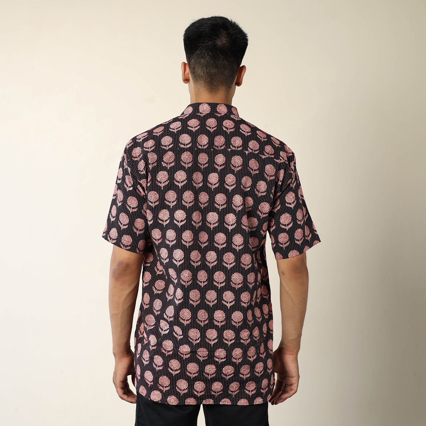 Black Bagh Prints Kantha Cotton Men Half Sleeve Shirt