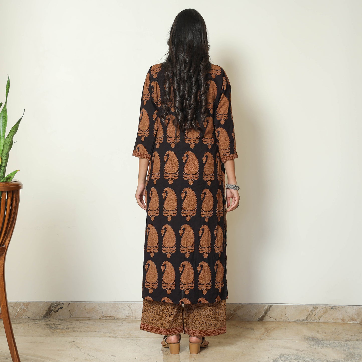 Black - Bagh Block Printed Cotton Kurta with Palazzo & Dupatta Set 06