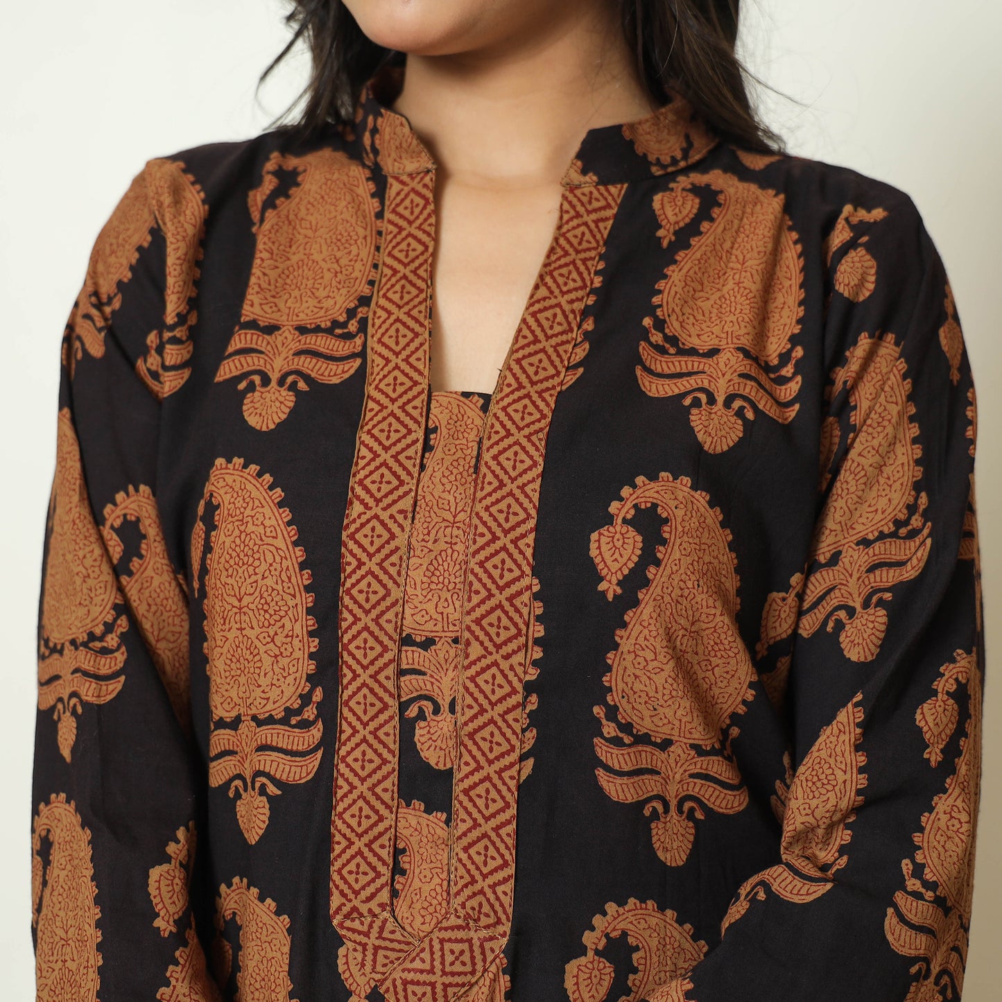 Black - Bagh Block Printed Cotton Kurta with Palazzo & Dupatta Set 06