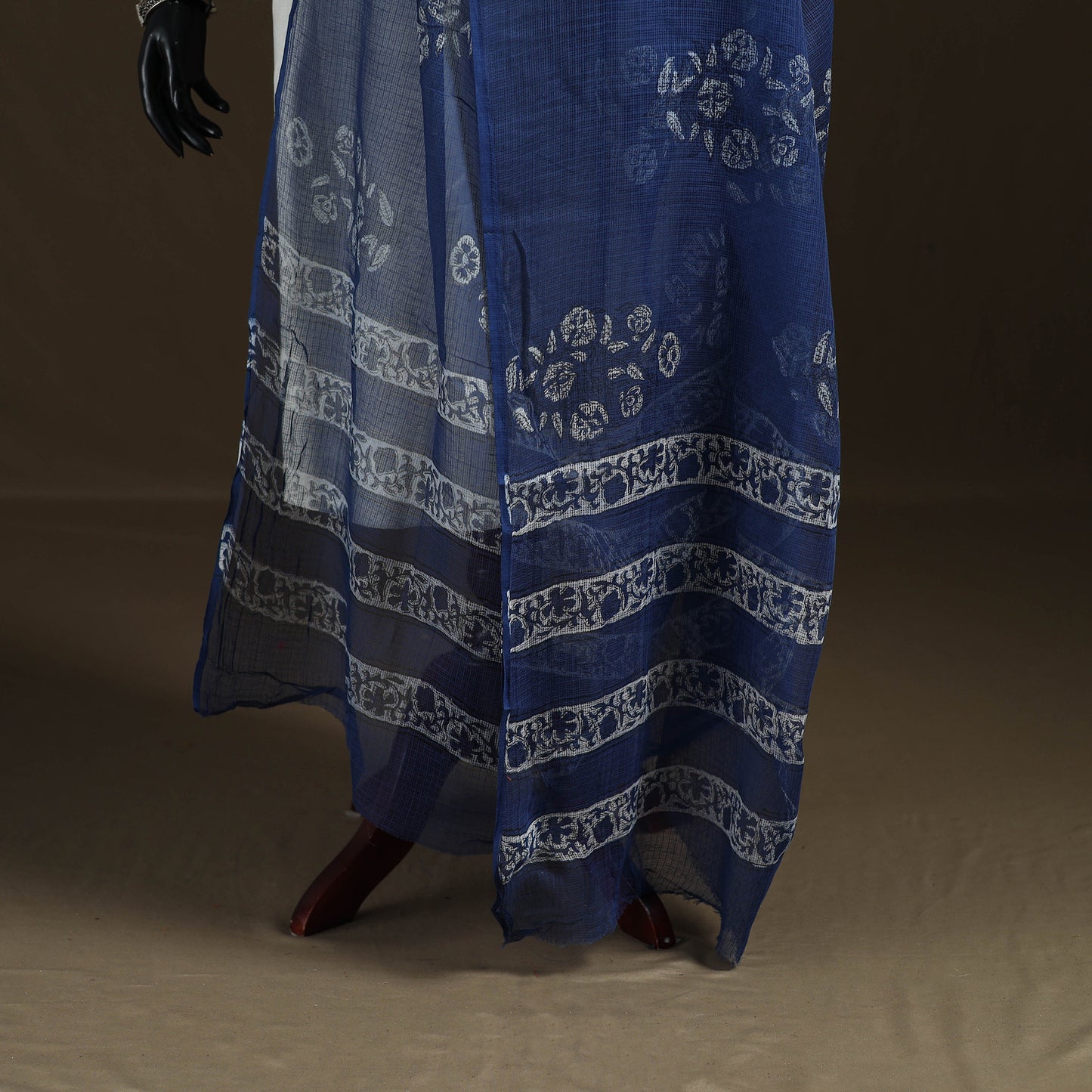 Blue - Akola Hand Block Print Natural Dyed Kota Doria Cotton Dupatta 30