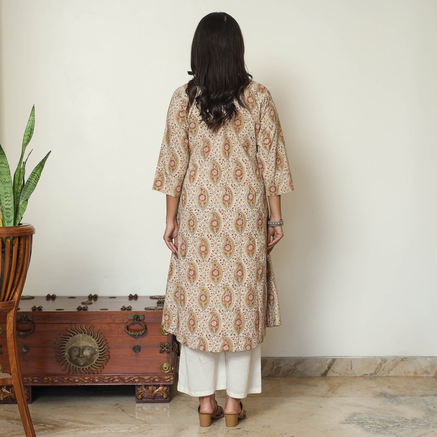 Pedana Kalamkari Block Print Cotton Pintuck Kurta For Women
