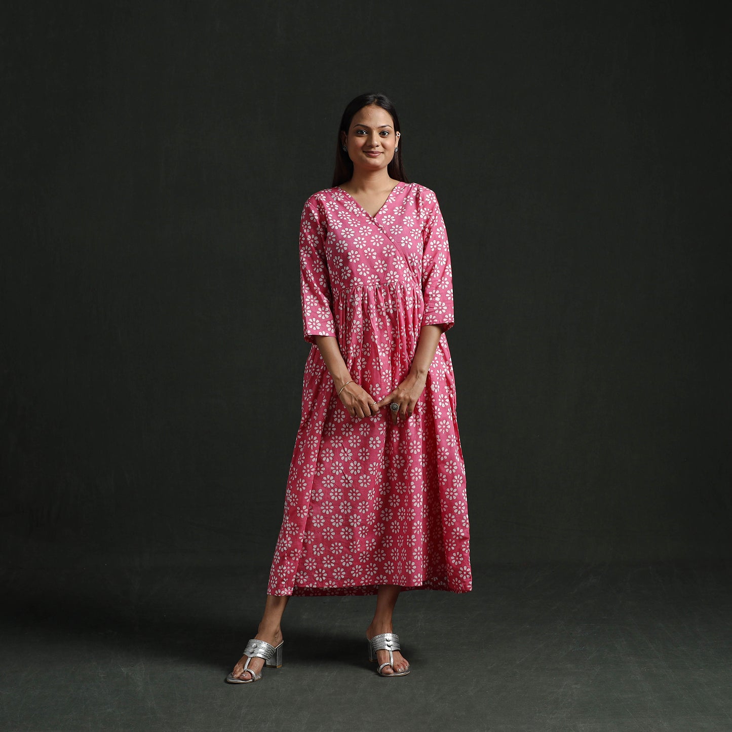 Flared Angrakha Cotton Hand Block Batik Print Dress 10