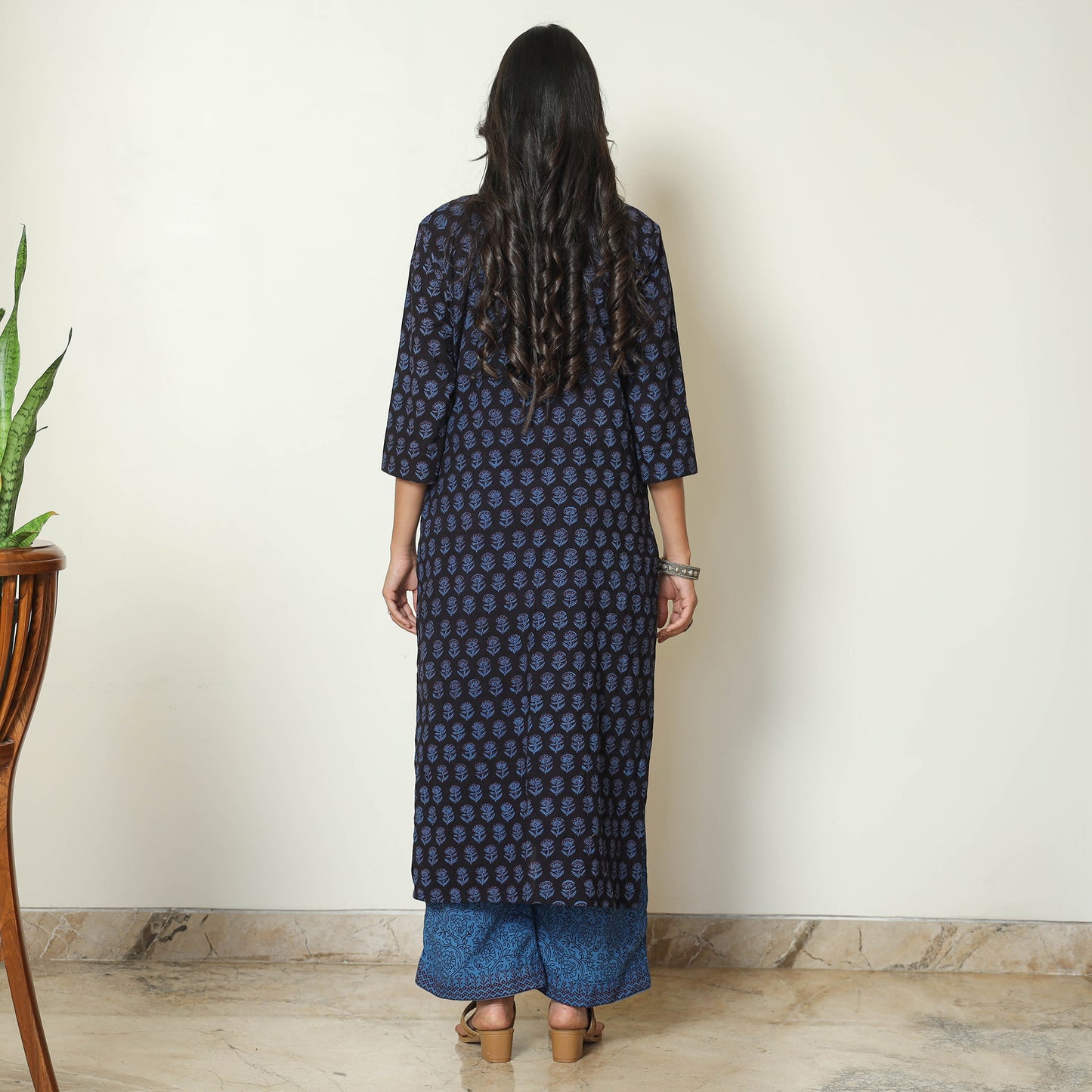 Blue - Bagh Block Printed Cotton Kurta with Palazzo & Dupatta Set 19