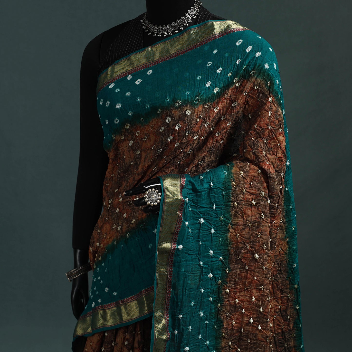 Kutch Tie-Dye Shibori Bandhani Cotton Saree with Blouse Piece 23