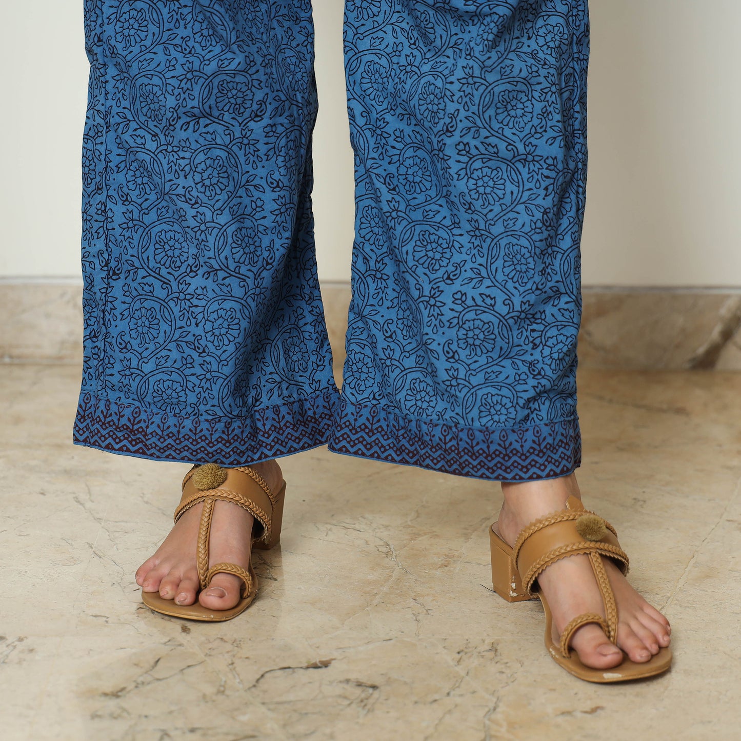 Blue - Bagh Block Printed Cotton Kurta with Palazzo & Dupatta Set 19