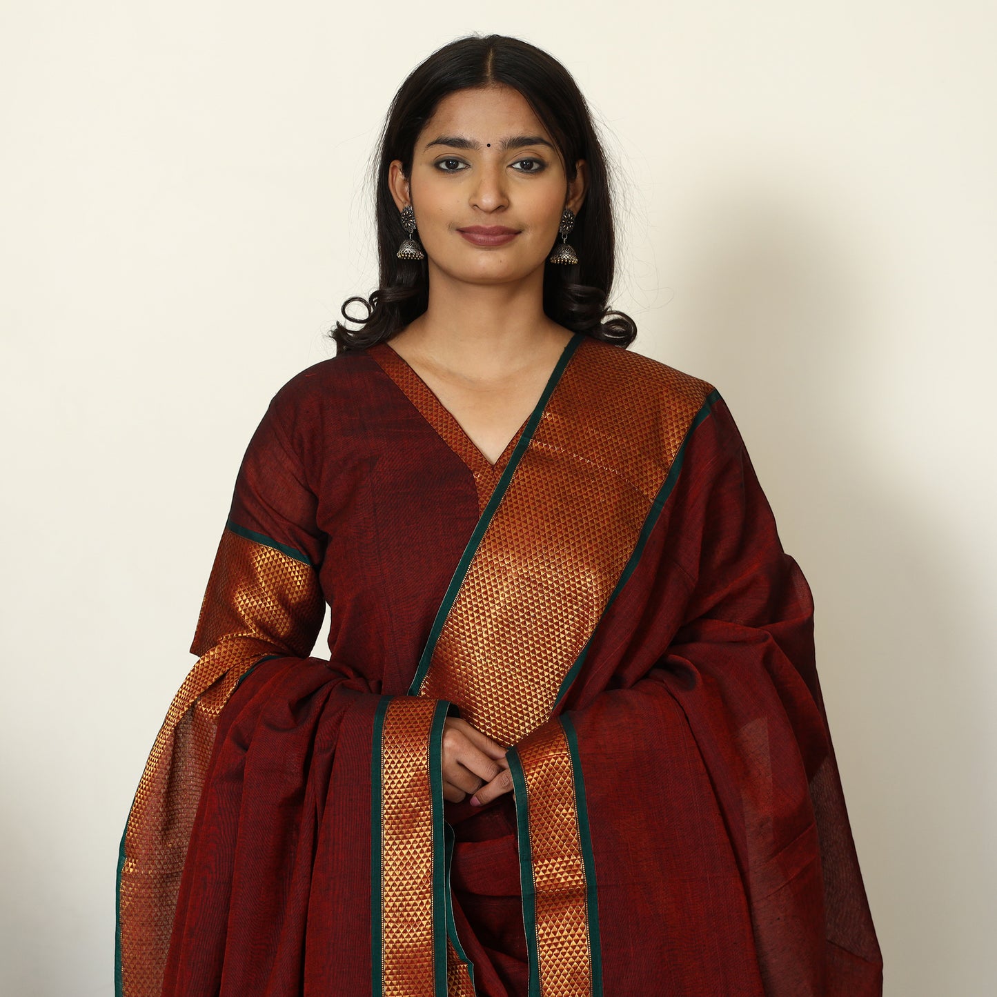 Maroon - Dharwad Cotton Kurta with Palazzo & Dupatta Set 12