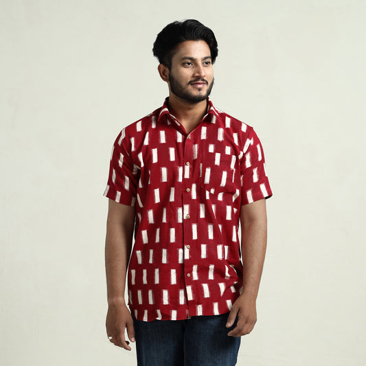 Pochampally Double Ikat Handloom Cotton Men Half Sleeve Shirt 37