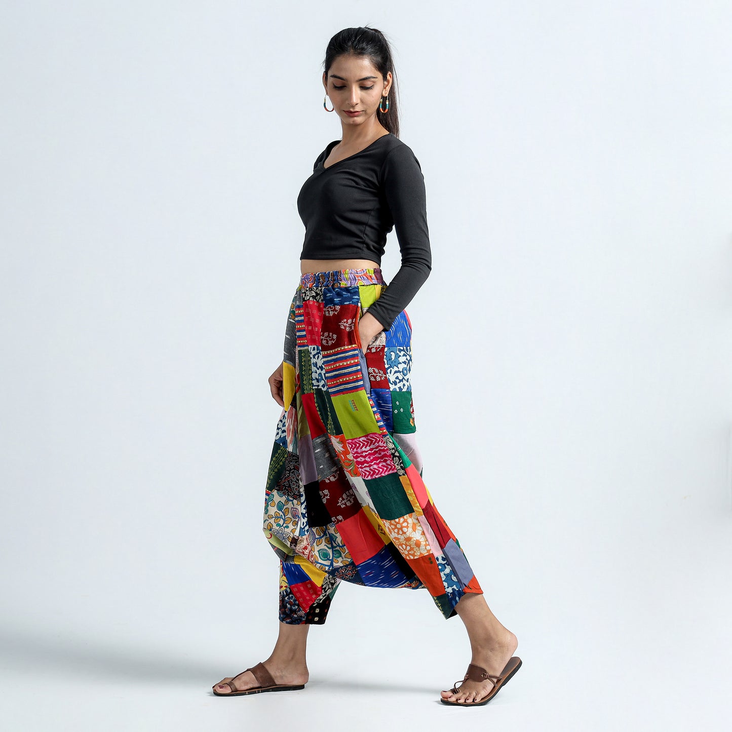 Multicolor - Block Printed Handmade Patchwork Cotton Harem Pant