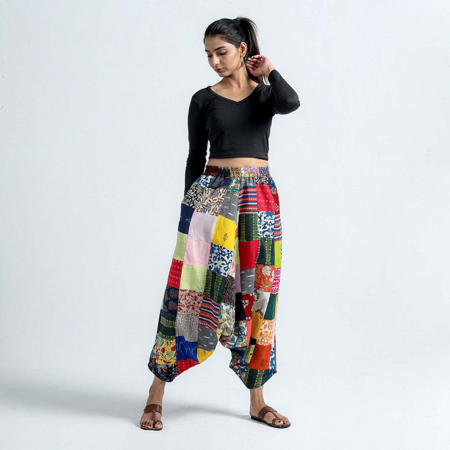 Multicolor - Block Printed Handmade Patchwork Cotton Harem Pant