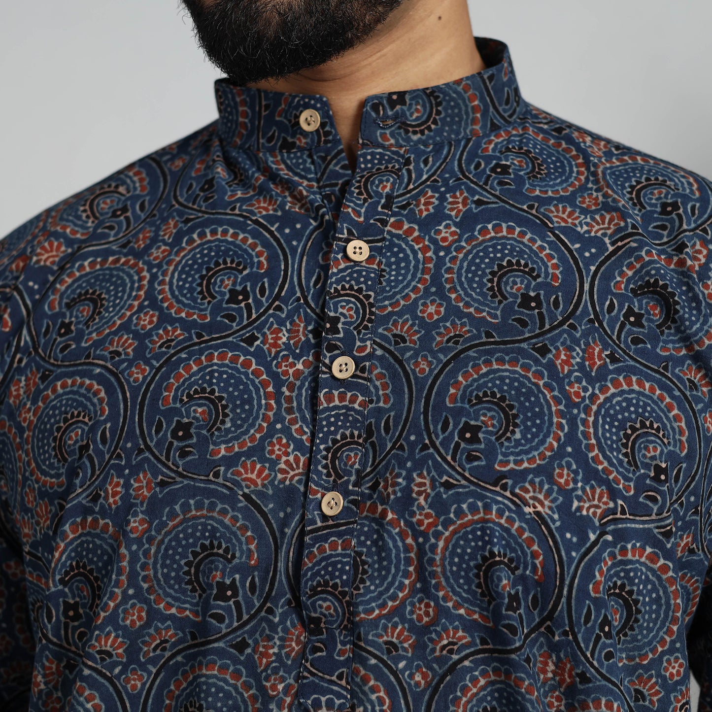 Buy Ajrakh Block Printed Cotton Men Long Kurta 19 Online at iTokri.com