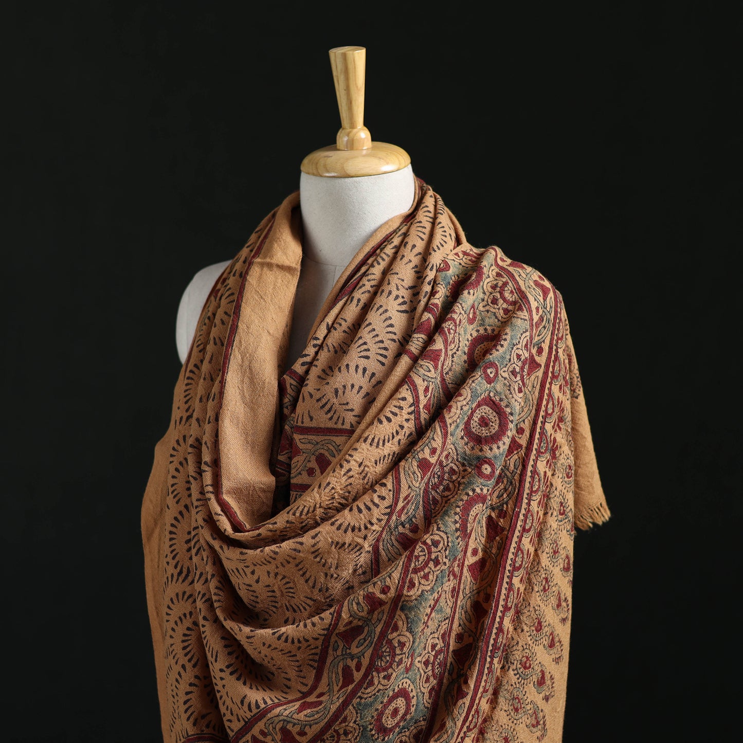 Ajrakh Hand Block Print Natural Dyed Handwoven Acrylic Wool Shawl 01