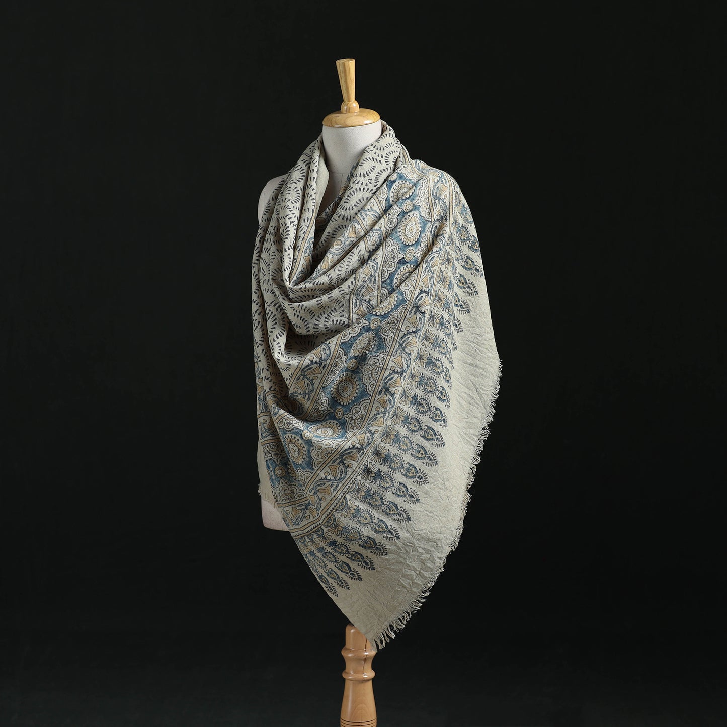 Ajrakh Hand Block Print Natural Dyed Handwoven Acrylic Wool Shawl 03