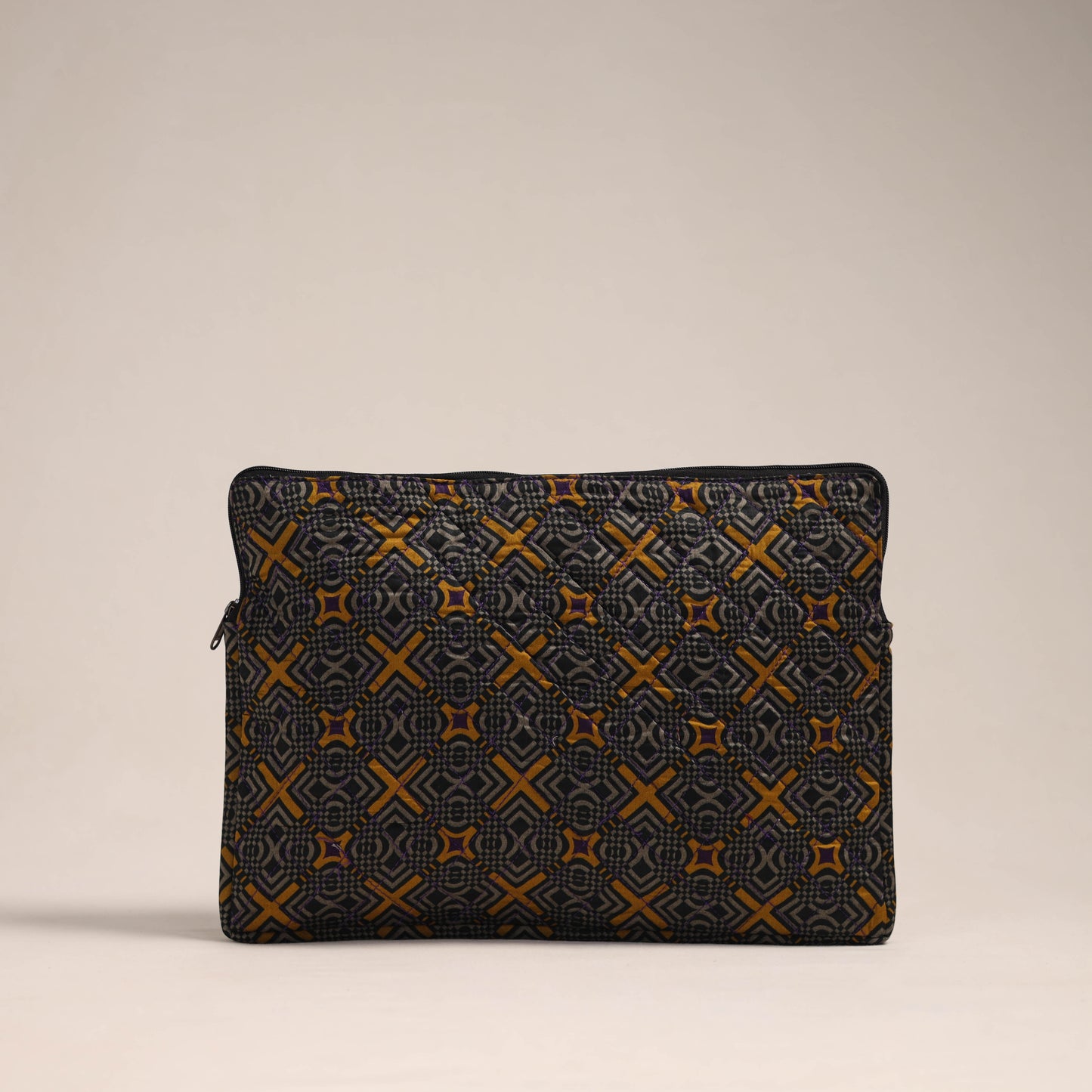 Black Handcrafted Quilted Laptop Sleeve (11 x 16 in)