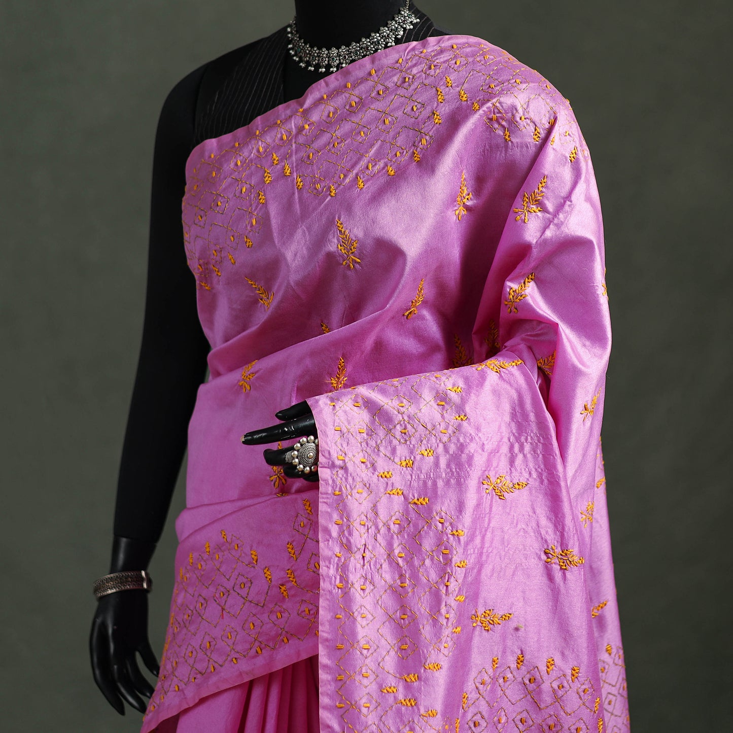 Purple - Bengal Nakshi Kantha Hand Embroidered Silk Saree 51