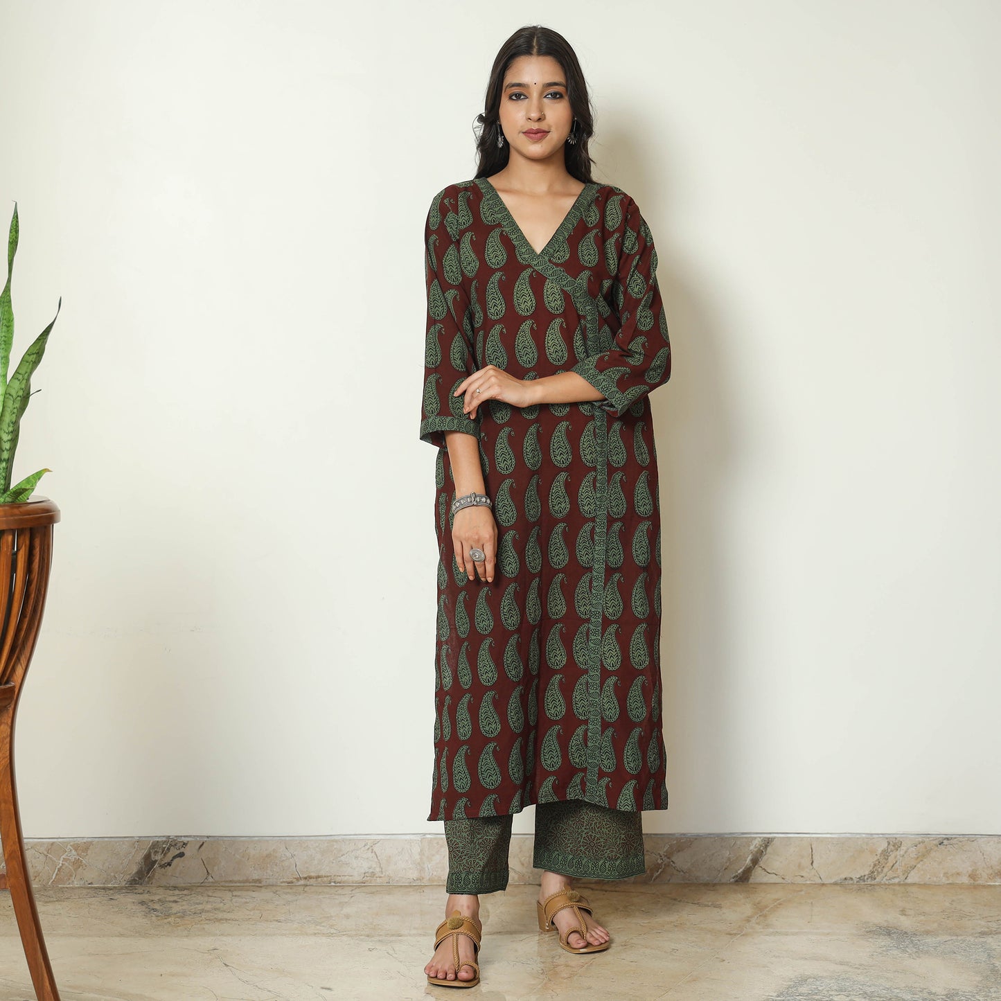 Red - Bagh Block Printed Cotton Kurta with Palazzo & Dupatta Set 02