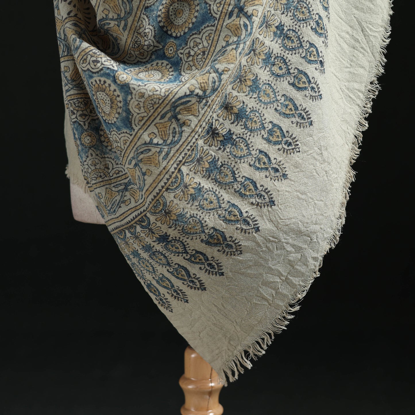 Ajrakh Hand Block Print Natural Dyed Handwoven Acrylic Wool Shawl 03