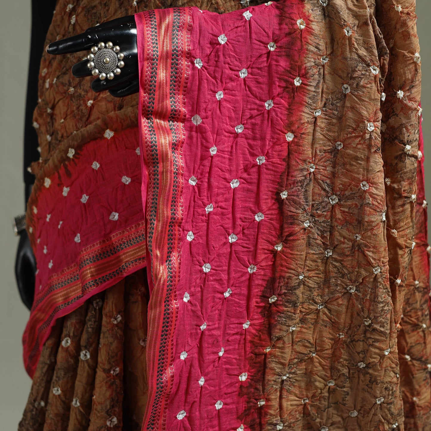 Kutch Tie-Dye Shibori Bandhani Cotton Saree with Blouse Piece 30